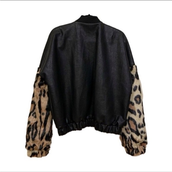 HEURUEH Jacket NEW WITH TAGS leopard faux fur & vegan leather bomber jacket - Picture 3 of 7